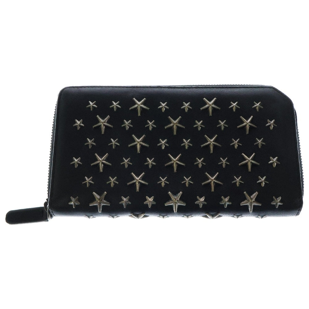 JIMMY CHOO(ジミーチュウ) スタースタッズ ラウンドジップ レザーロングウォレット 長財布 ブラック