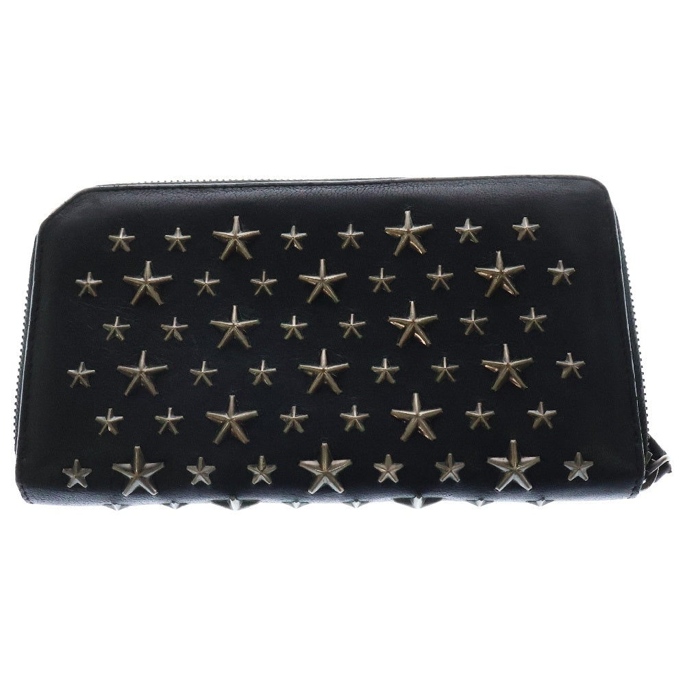 JIMMY CHOO(ジミーチュウ) スタースタッズ ラウンドジップ レザーロングウォレット 長財布 ブラック