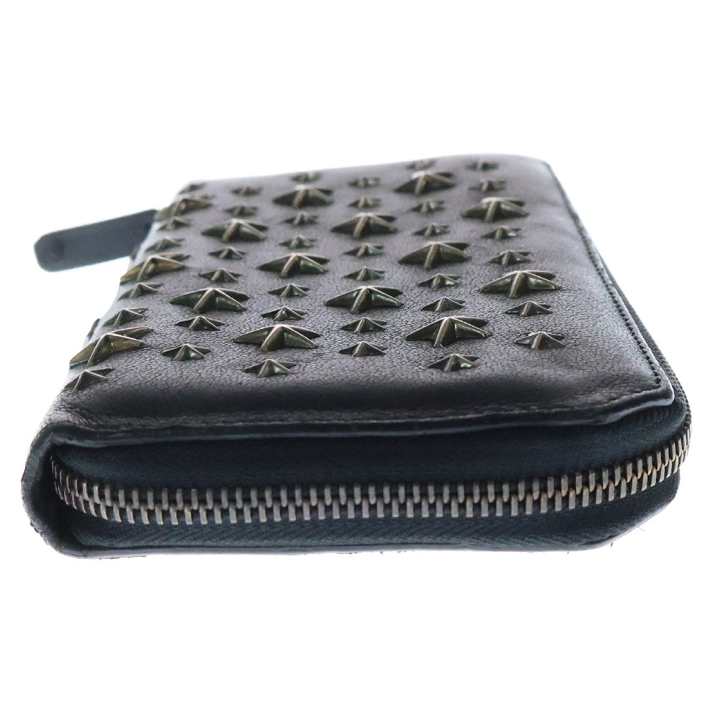 JIMMY CHOO(ジミーチュウ) スタースタッズ ラウンドジップ レザーロングウォレット 長財布 ブラック
