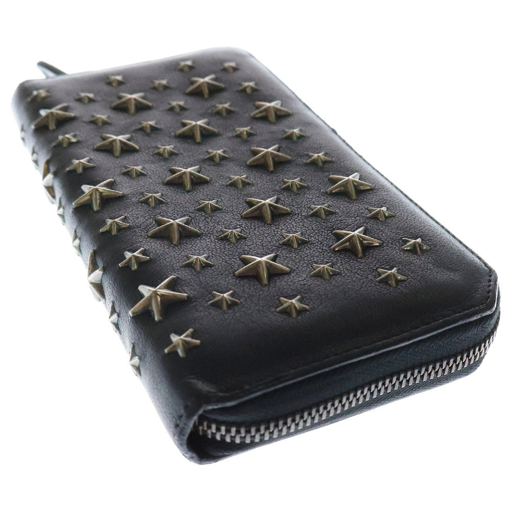 JIMMY CHOO(ジミーチュウ) スタースタッズ ラウンドジップ レザーロングウォレット 長財布 ブラック
