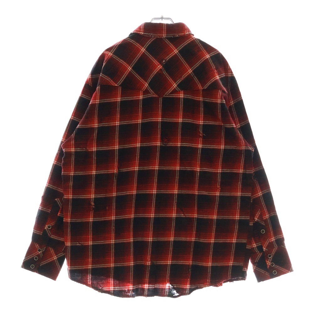 Rafu(ラフ) 23SS WESTERN SHIRTS ダメージ加工 チェック柄 長袖 ウエスタンシャツ レッド RAFU-002-23-01