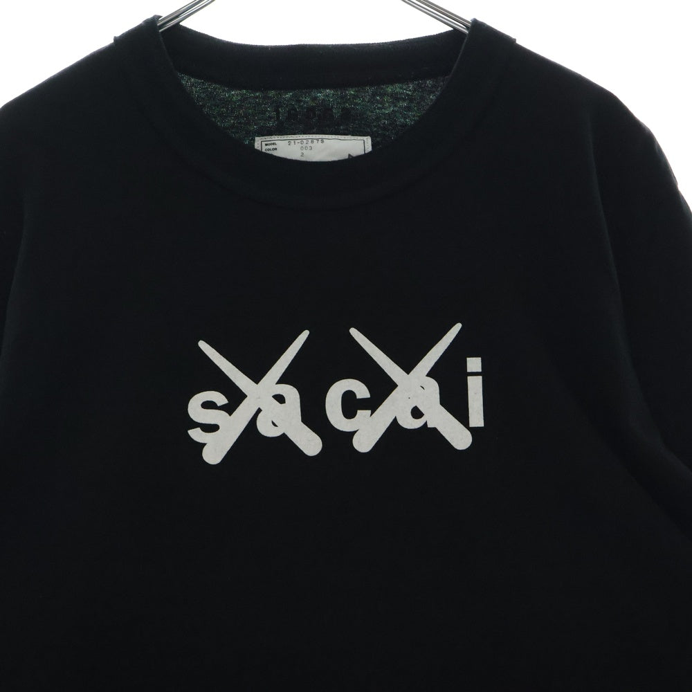 Sacai(サカイ) 21SS ×KAWS Flock Print Long Sleeve T-Shirt カウズ フロックプリント クルーネック 長袖Tシャツ カットソー ブラック 21-0287S