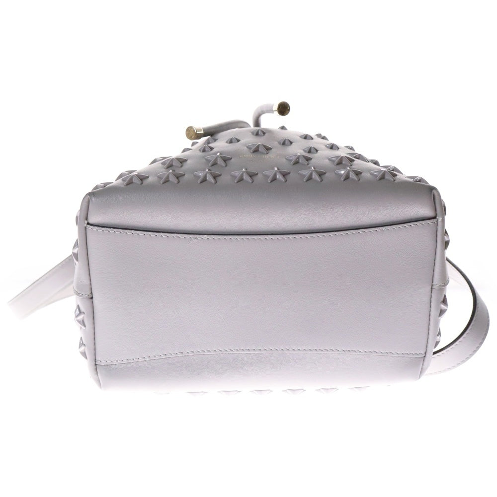 JIMMY CHOO(ジミーチュウ) BON BON BUCKET ボンボンバケット スタースタッズ ドローストリング 2Way レザー ハンド ショルダーバッグ グレー レディース