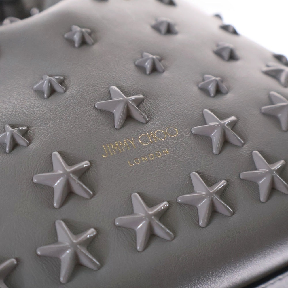 JIMMY CHOO(ジミーチュウ) BON BON BUCKET ボンボンバケット スタースタッズ ドローストリング 2Way レザー ハンド ショルダーバッグ グレー レディース