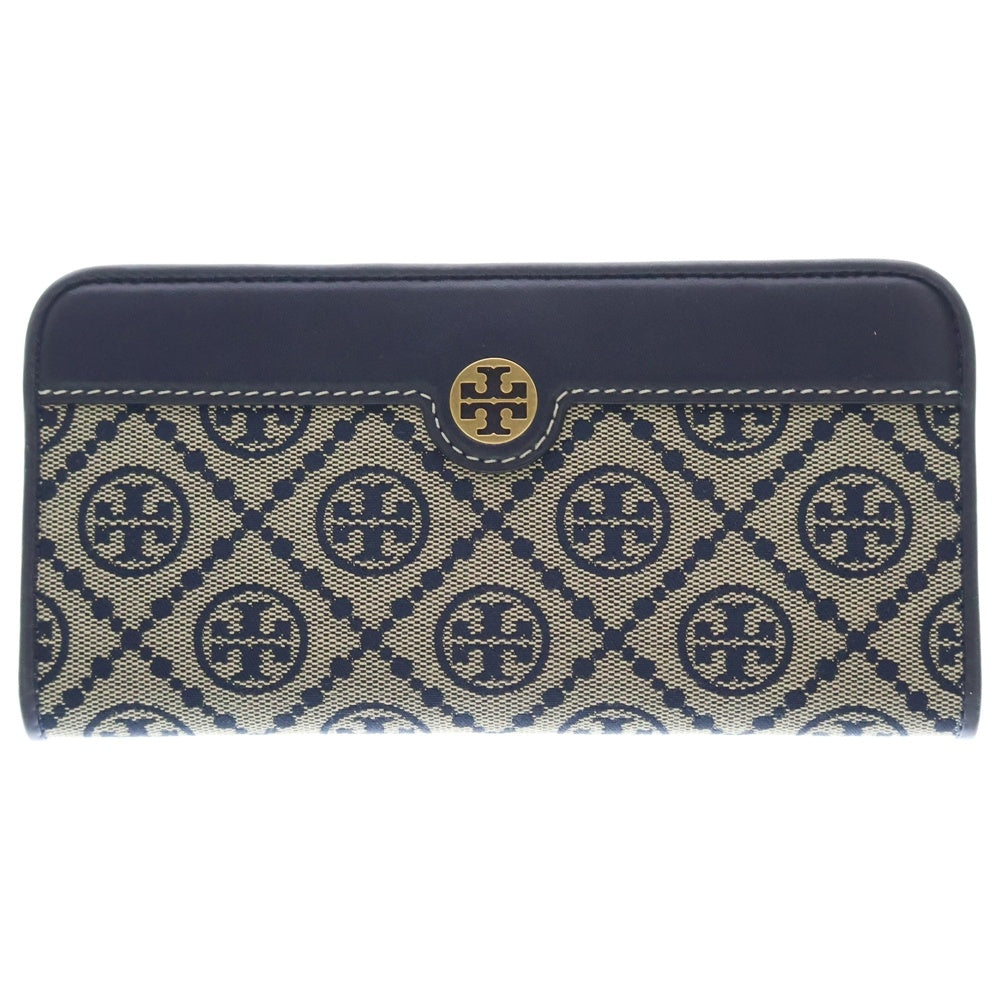 TORY BURCH(トリー バーチ) Monogram Zip Slim Wallet Tモノグラム ジップスリム ロングウォレット 長財布 レディース ネイビー/グレー