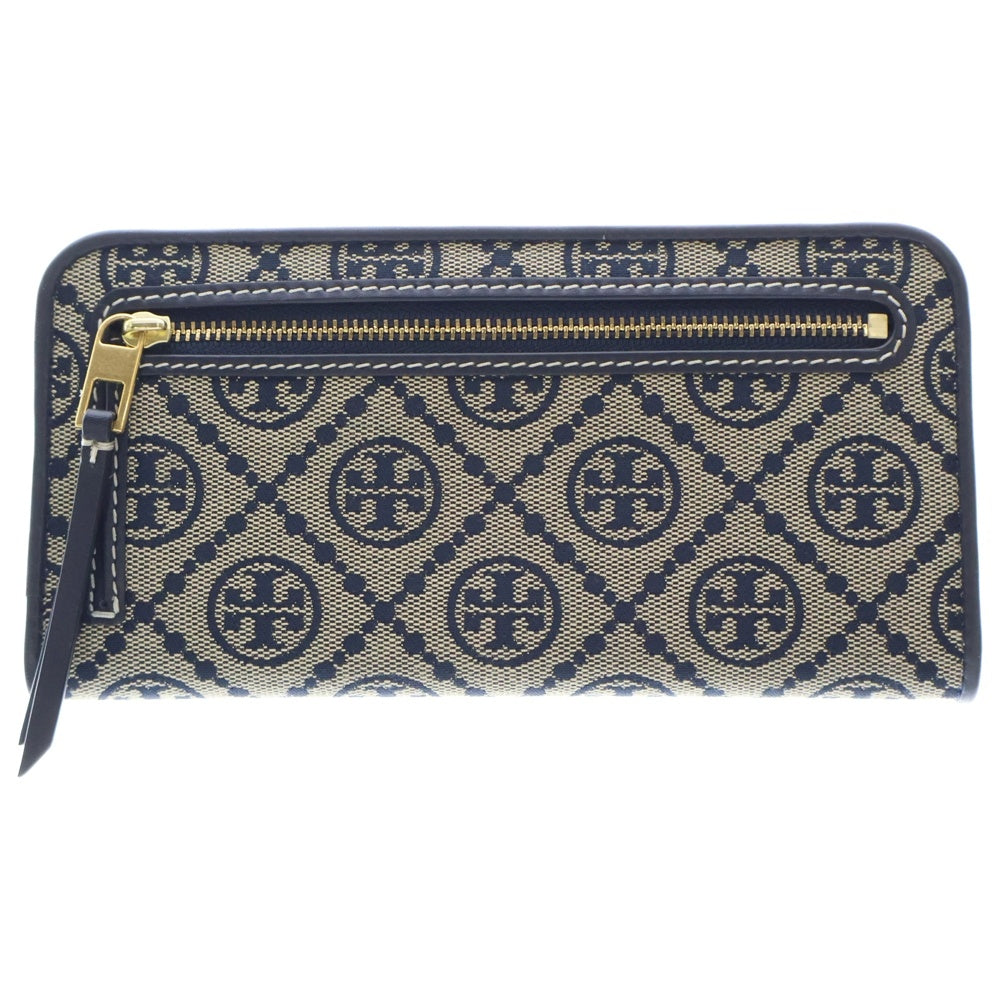 TORY BURCH(トリー バーチ) Monogram Zip Slim Wallet Tモノグラム ジップスリム ロングウォレット 長財布 レディース ネイビー/グレー