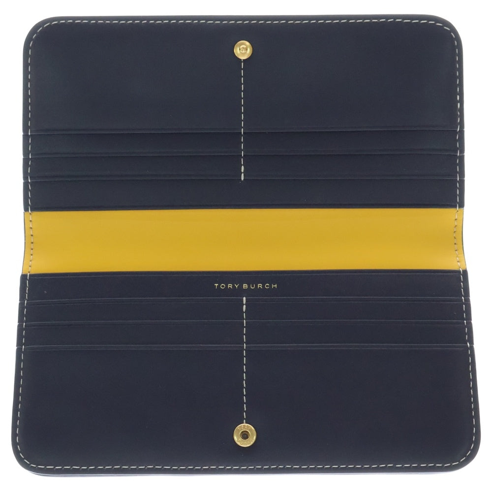 TORY BURCH(トリー バーチ) Monogram Zip Slim Wallet Tモノグラム ジップスリム ロングウォレット 長財布 レディース ネイビー/グレー