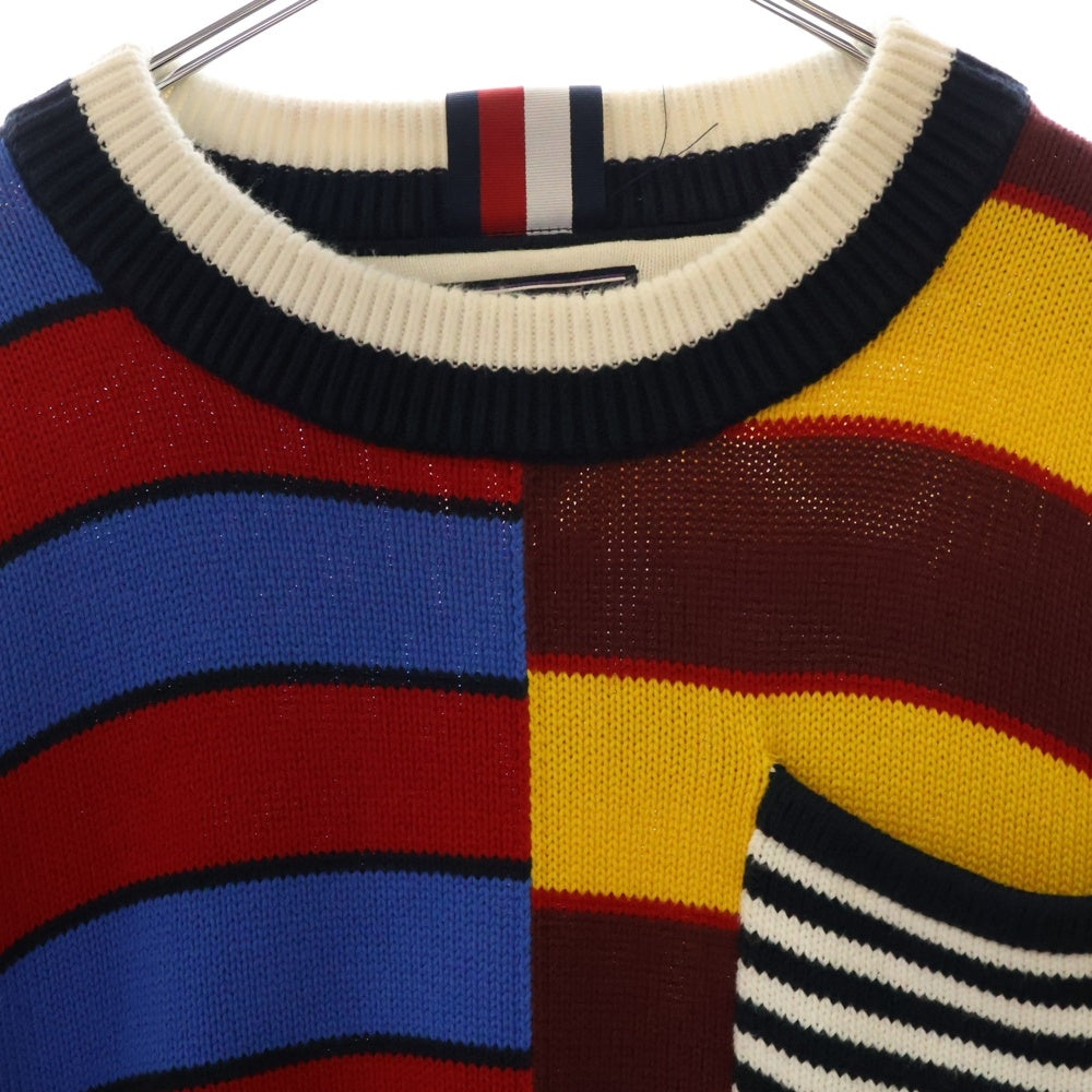 TOMMY HILFIGER(トミーヒルフィガー) マルチボーダーデザイン フロントポケット クルーネック コットンニット セーター マルチカラー 4500218262