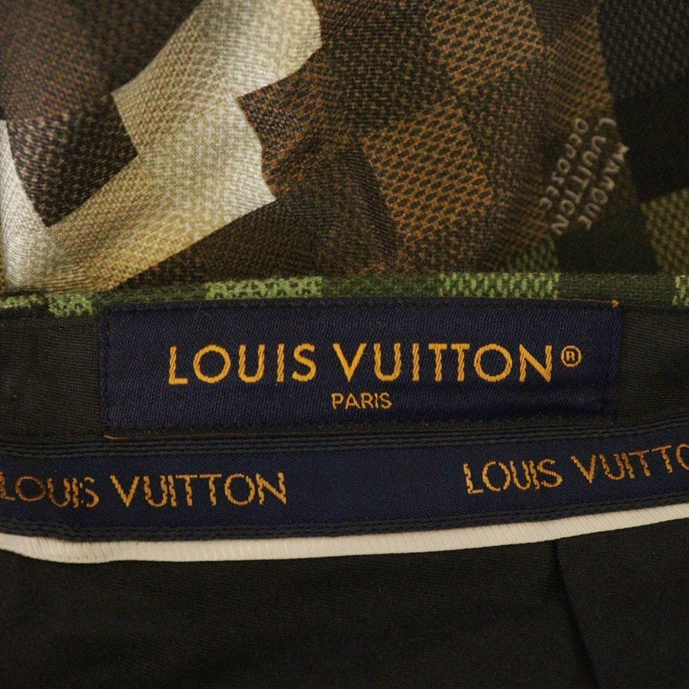 LOUIS VUITTON(ルイヴィトン) 24SS ダモフラージュ ダミエ ピクセル 迷彩 カモフラ総柄 ノータック シガレット スラックスパンツ トラウザーズ ベージュ/カーキ RM241 HSB HQP60W
