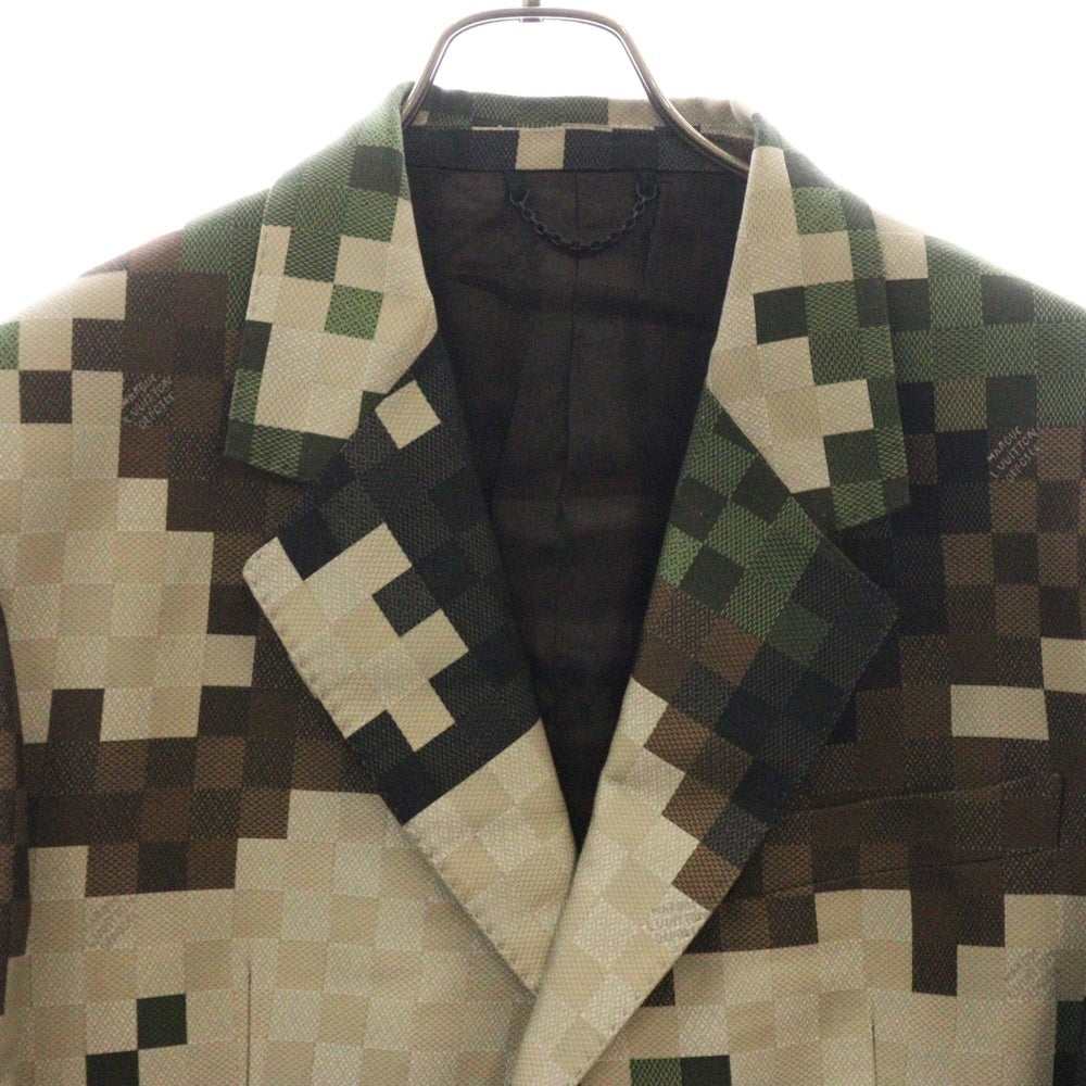 LOUIS VUITTON(ルイヴィトン) 24SS ダモフラージュ ダミエ ピクセル 迷彩 カモフラ総柄 2B テーラードジャケット ベージュ/カーキ RM241 HSB HQJ60E