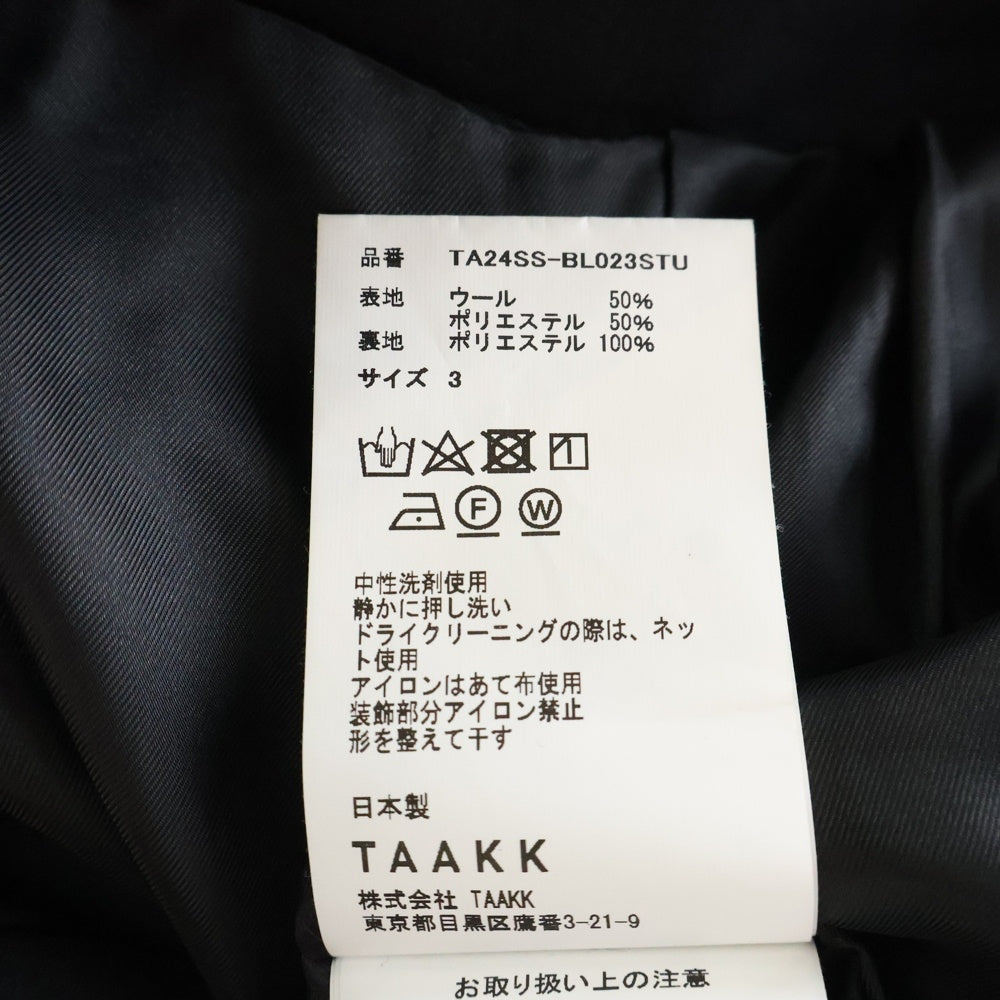 TAAKK(ターク) 24SS STUDIOUS別注 スラッシュ キルト エンブロイダリー 長袖 ブルゾン ジャケット ブラック TA24SS-BL023STU