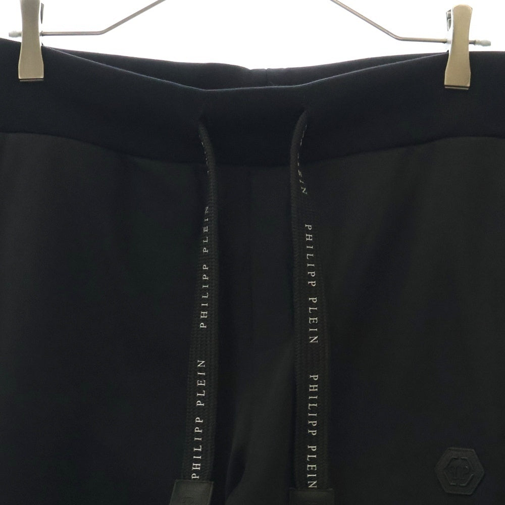 Philipp Plein(フィリッププレイン) トルコ製 サイドラインストーン装飾 ロゴパッチ トラックパンツ ブラック