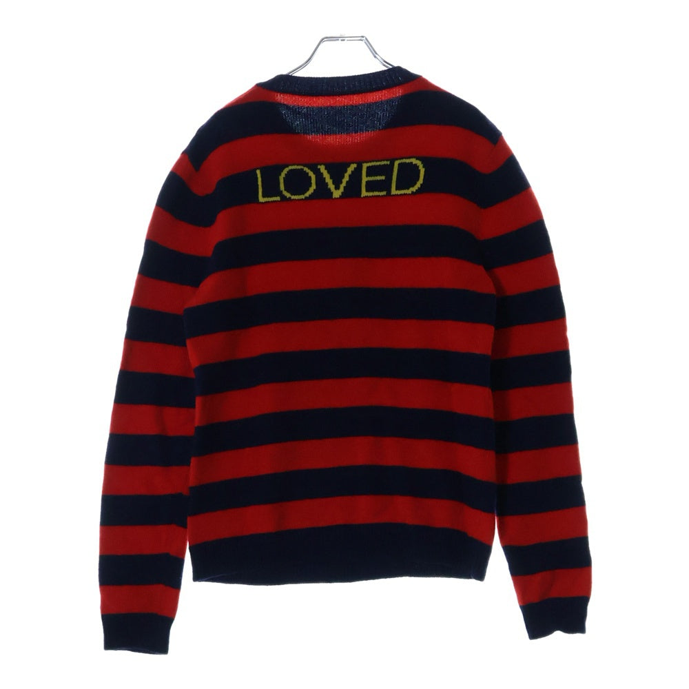 GUCCI(グッチ) Loved Bee ラブ ビー 蜂 ボーダー総柄 ウール長袖ニット セーター レッド/ネイビー 499248