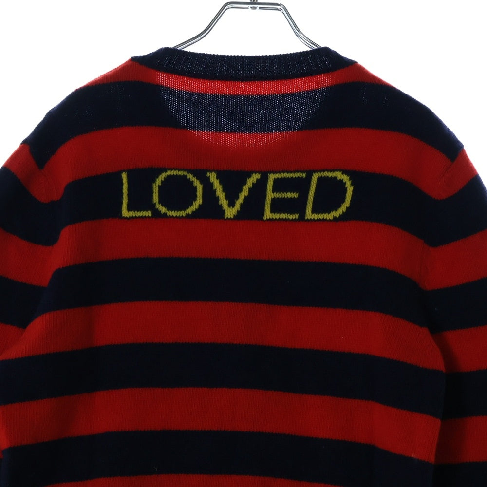 GUCCI(グッチ) Loved Bee ラブ ビー 蜂 ボーダー総柄 ウール長袖ニット セーター レッド/ネイビー 499248