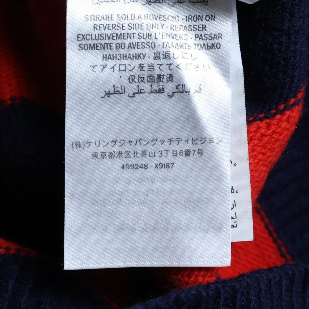 GUCCI(グッチ) Loved Bee ラブ ビー 蜂 ボーダー総柄 ウール長袖ニット セーター レッド/ネイビー 499248