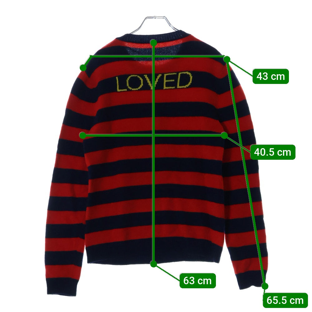 GUCCI(グッチ) Loved Bee ラブ ビー 蜂 ボーダー総柄 ウール長袖ニット セーター レッド/ネイビー 499248