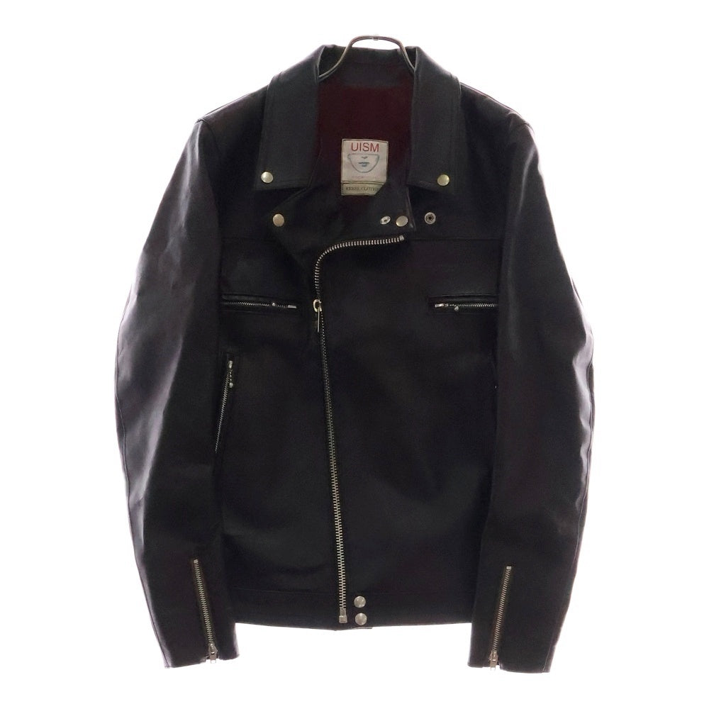 UNDERCOVER ISM(アンダーカバーイズム) 23AW 胸グラフィックプリント カウハイドレザー ダブルライダースレジャケット ブラック UC2C9203