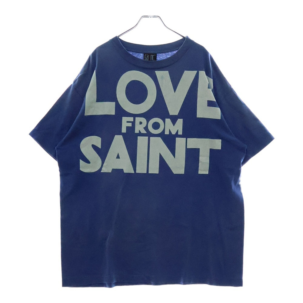 SAINT MICHAEL(セントマイケル) 22SS ヴィンテージ加工 フロントプリントTシャツ 半袖クルーネックカットソー ブルー SM-S22-0000-025