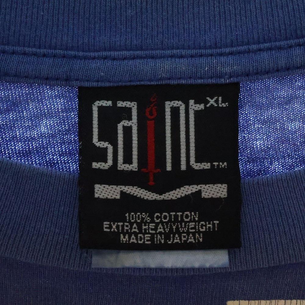 SAINT MICHAEL(セントマイケル) 22SS ヴィンテージ加工 フロントプリントTシャツ 半袖クルーネックカットソー ブルー SM-S22-0000-025