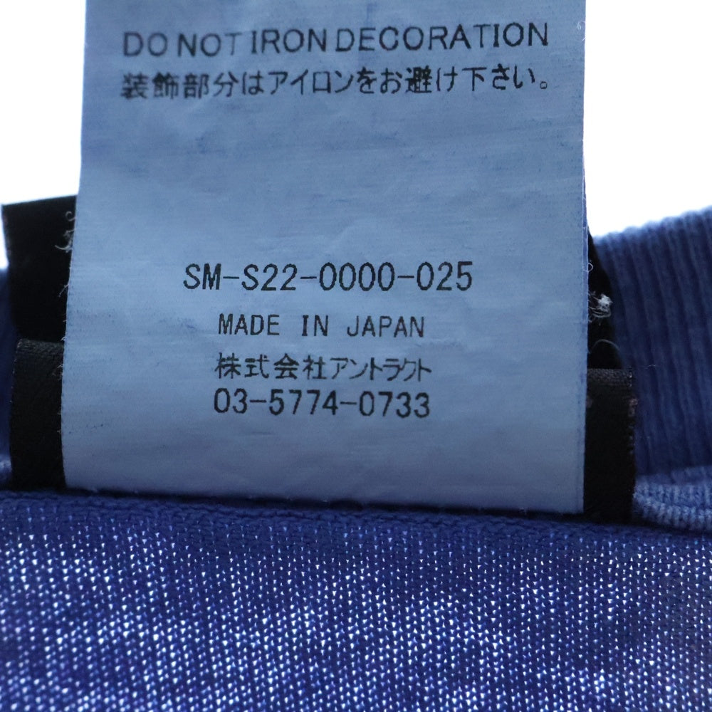 SAINT MICHAEL(セントマイケル) 22SS ヴィンテージ加工 フロントプリントTシャツ 半袖クルーネックカットソー ブルー SM-S22-0000-025