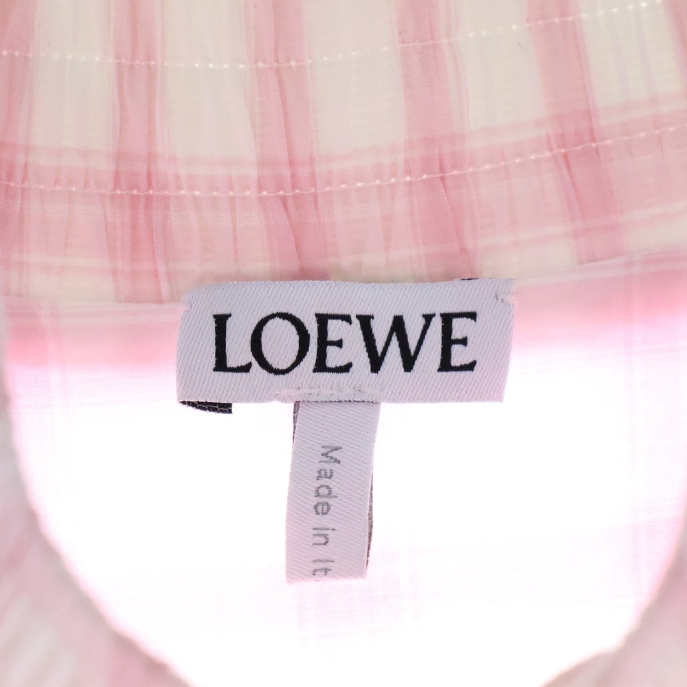 LOEWE(ロエベ) ライトウェイト コットンポプリン スモックハイネック チェックブラウス ピンク レディース S540Y05XAR