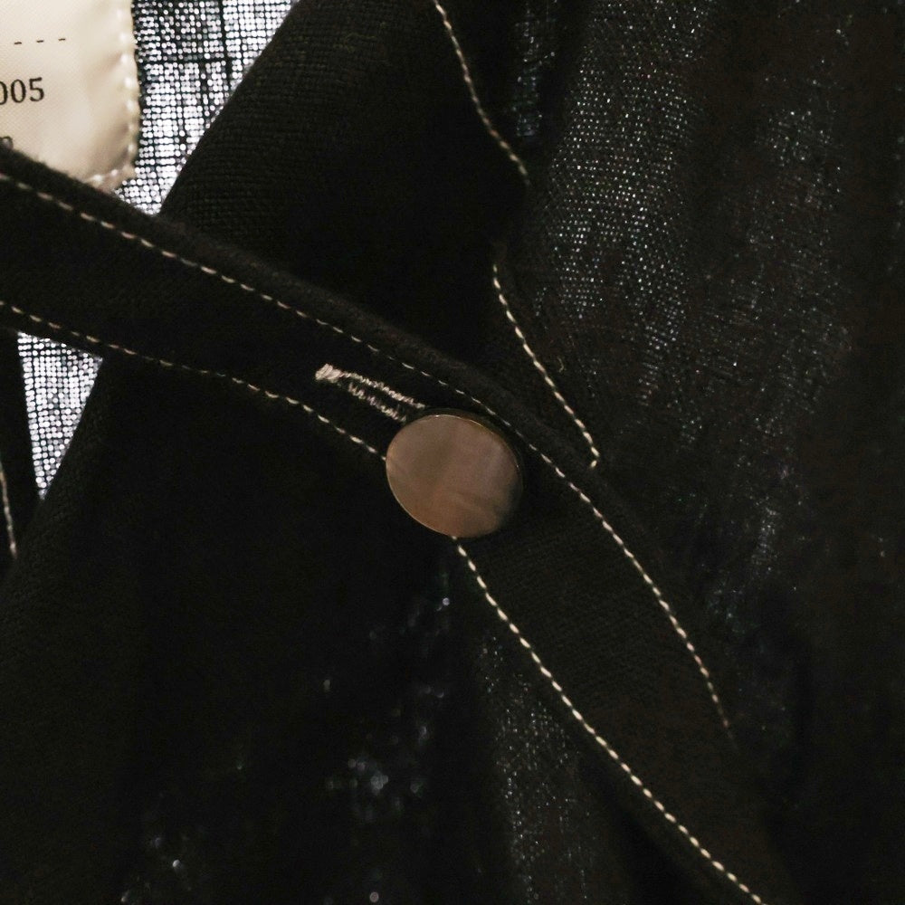 Leh(レー) 21SS Band Top Shirts バンドトップ リネン スキッパー 長袖シャツ ブラック LEH769