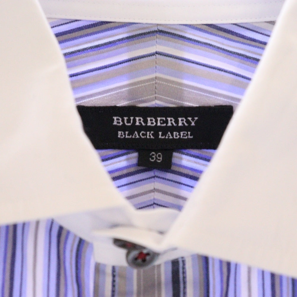 BURBERRY BLACK LABEL(バーバリー ブラックレーベル) ノバチェック ワイドカラー ダブルカフス ストライプ柄 長袖ドレスシャツ マルチ BMH68-059-26