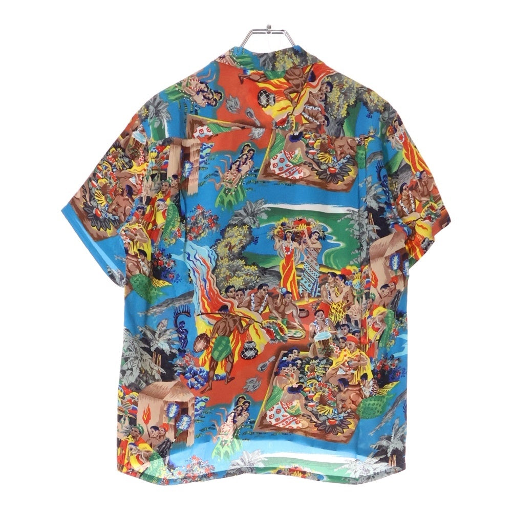 SUN SURF(サンサーフ) HOOLAULEA ホオラウレア 総柄プリント レーヨン オープンカラー アロハ ハワイアン 半袖シャツ ブルー/オレンジ SS36658