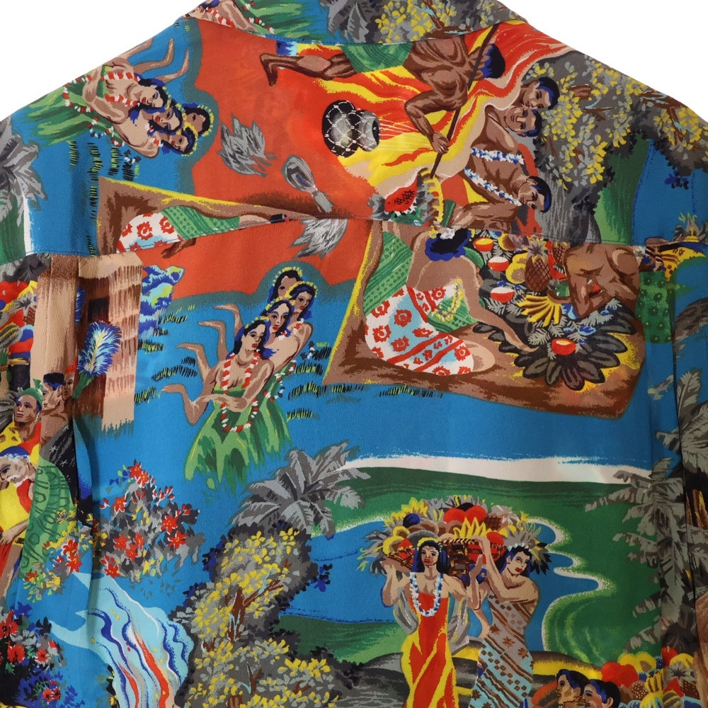 SUN SURF(サンサーフ) HOOLAULEA ホオラウレア 総柄プリント レーヨン オープンカラー アロハ ハワイアン 半袖シャツ ブルー/オレンジ SS36658