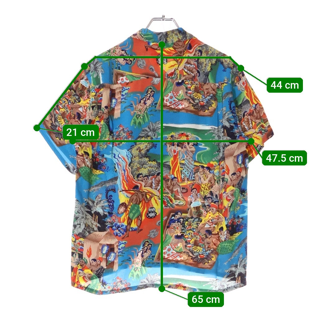 SUN SURF(サンサーフ) HOOLAULEA ホオラウレア 総柄プリント レーヨン オープンカラー アロハ ハワイアン 半袖シャツ ブルー/オレンジ SS36658