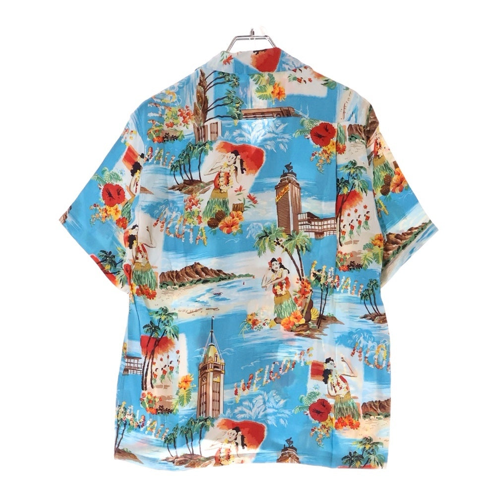 SUN SURF(サンサーフ) ALOHA TOWER アロハタワー 総柄プリント レーヨン オープンカラー ハワイアン 半袖シャツ ライトブルー SS31188