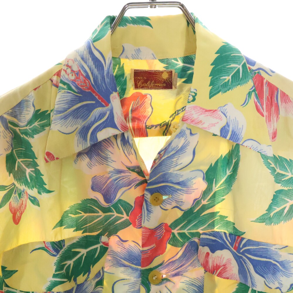 VINTAGE(ヴィンテージ) 50S VINTAGE MADE IN California ヴィンテージ メイドインカリフォルニア フラワー総柄プリント オープンカラー アロハ ハワイアン 半袖シャツ イエロー