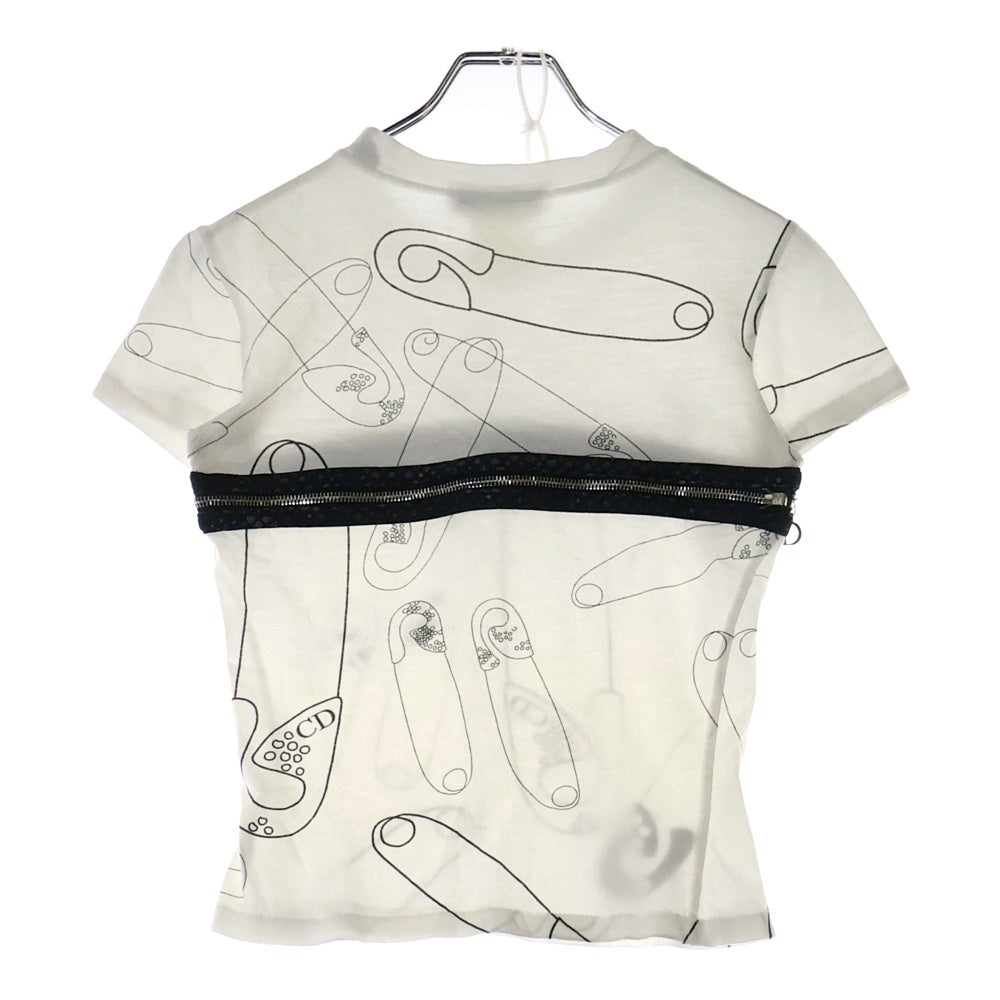Christian Dior(クリスチャンディオール) 安全ピン 総柄プリント Dジップ デザイン 半袖Tシャツ カットソー ホワイト レディース