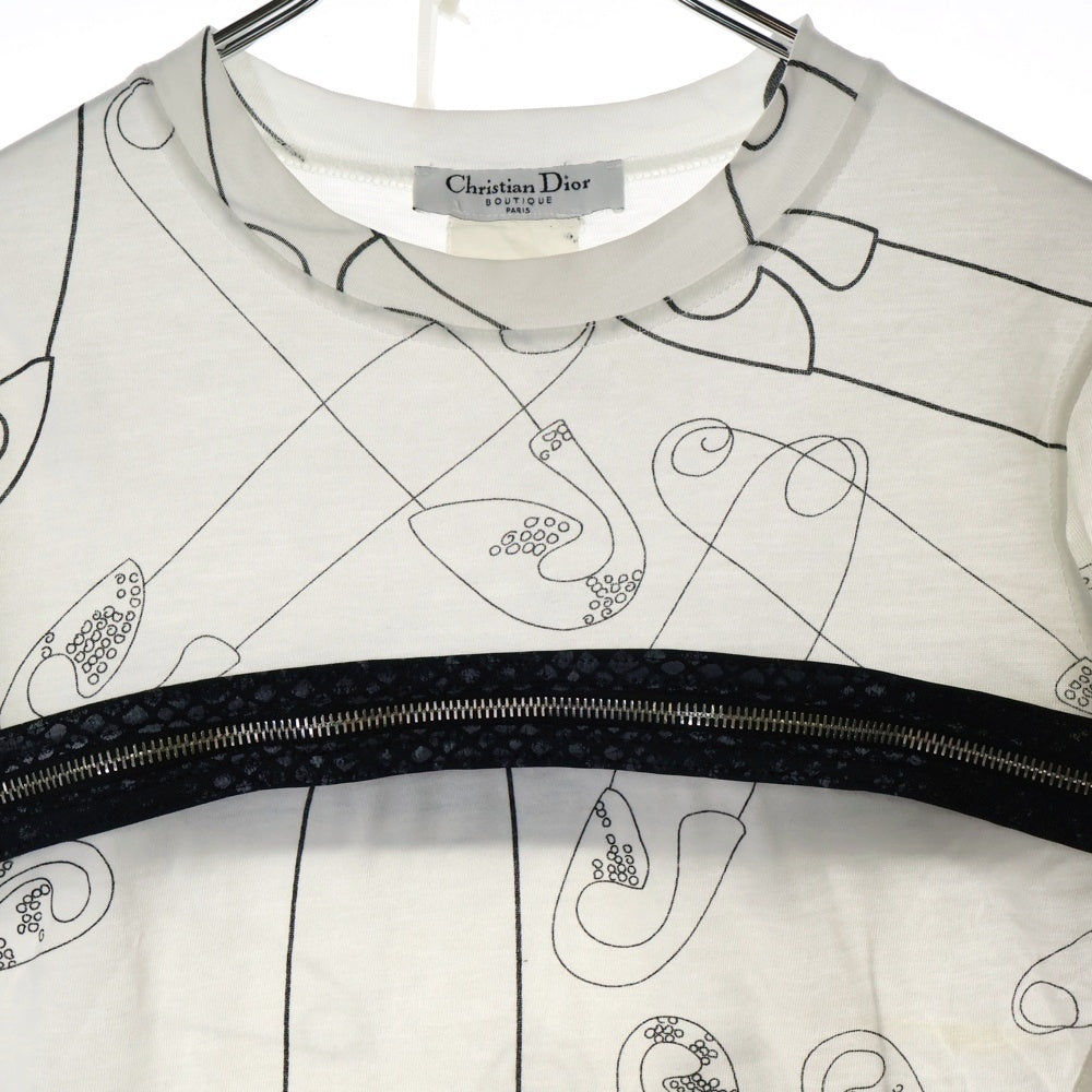 Christian Dior(クリスチャンディオール) 安全ピン 総柄プリント Dジップ デザイン 半袖Tシャツ カットソー ホワイト レディース
