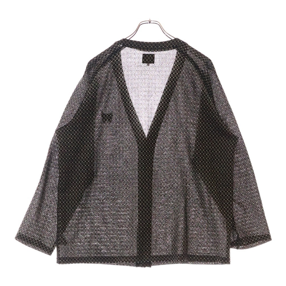 Needles(ニードルス) V-NECK CARDIGAN-R 胸ロゴ刺繍 レーヨン混 総柄Vネックカーディガン ブラック/ホワイト QV347