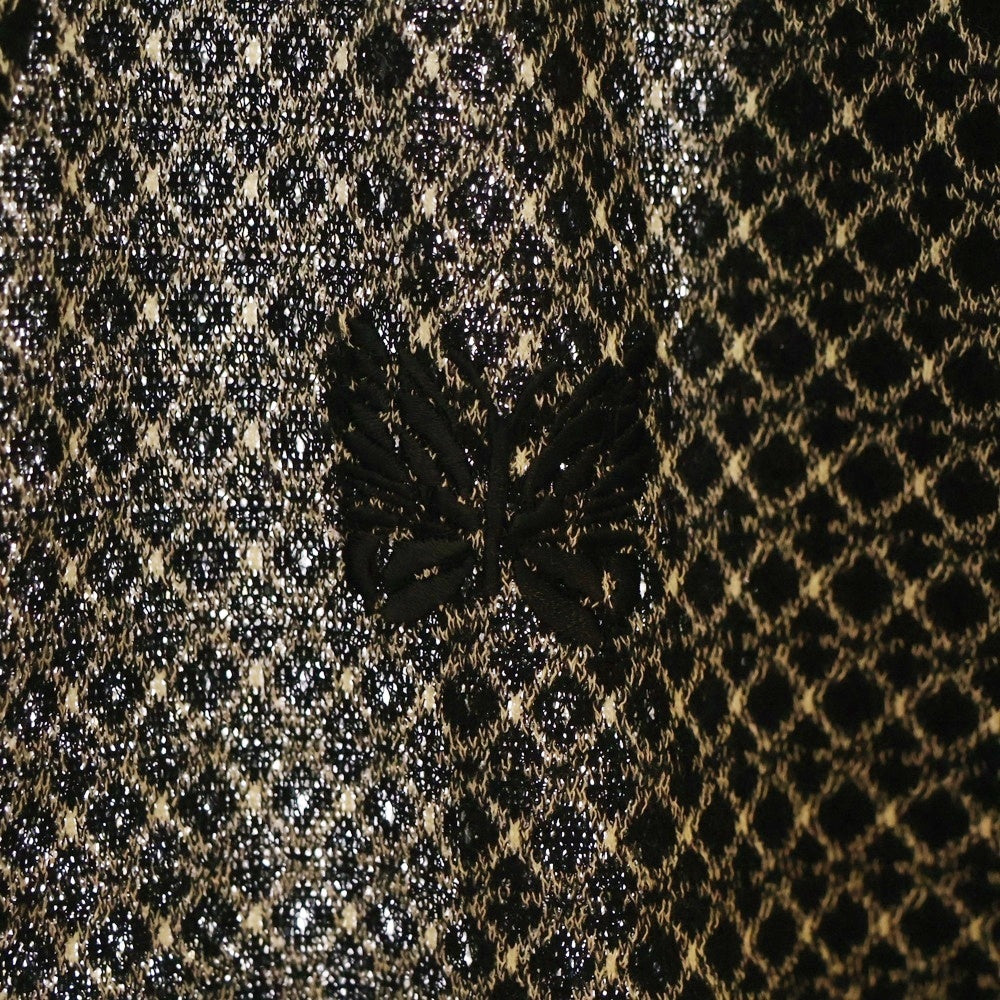 Needles(ニードルス) V-NECK CARDIGAN-R 胸ロゴ刺繍 レーヨン混 総柄Vネックカーディガン ブラック/ホワイト QV347
