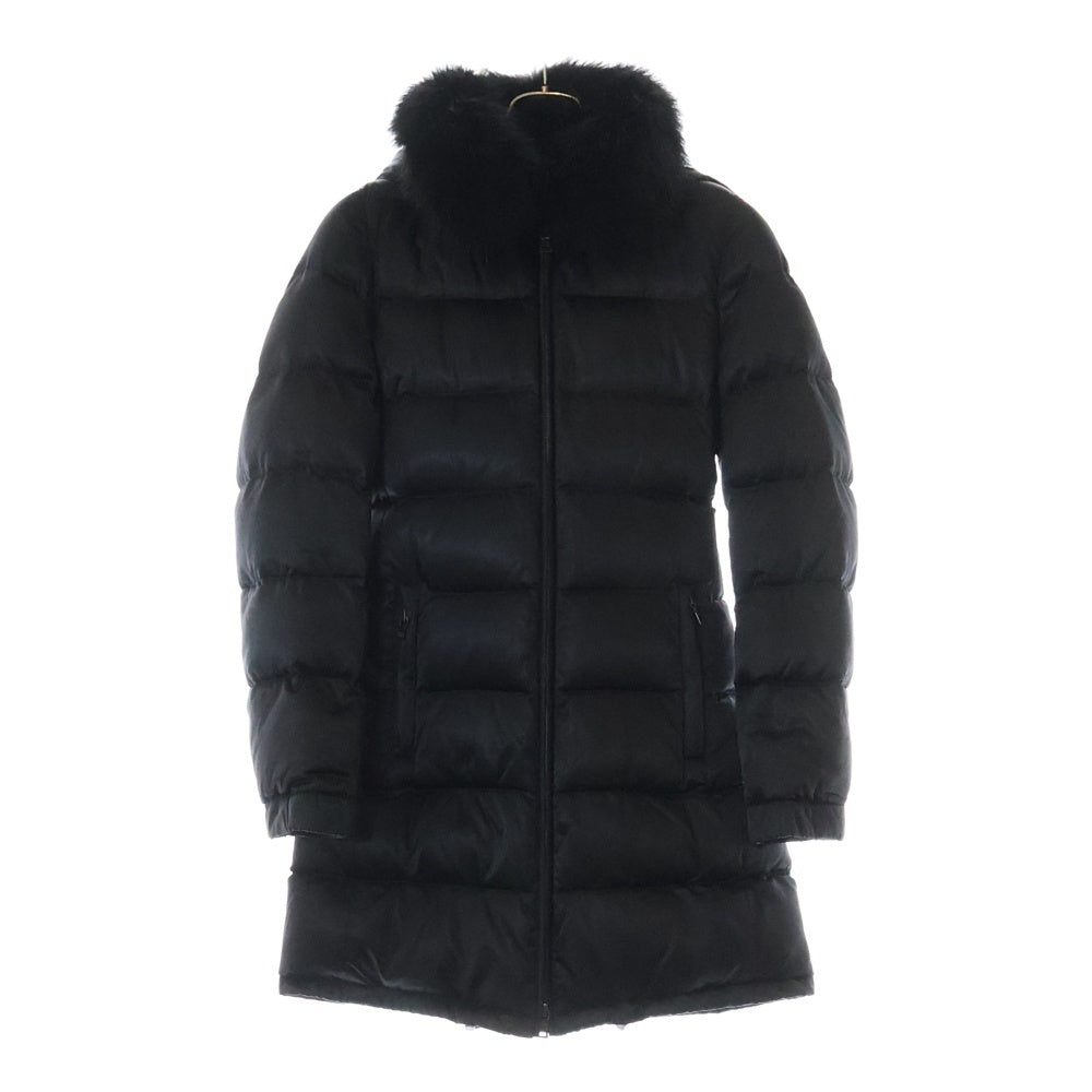 PRADA SPORT(プラダ スポーツ) ナイロン ラクーンファー ジップアップ フーデッド ロング ダウン コート レディース ブラック 28C062