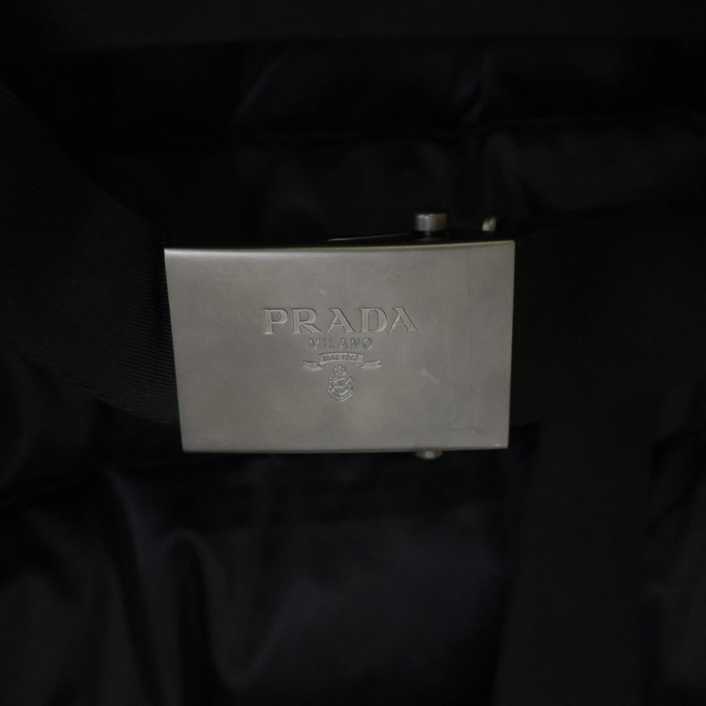 PRADA SPORT(プラダ スポーツ) ナイロン ラクーンファー ジップアップ フーデッド ロング ダウン コート レディース ブラック 28C062