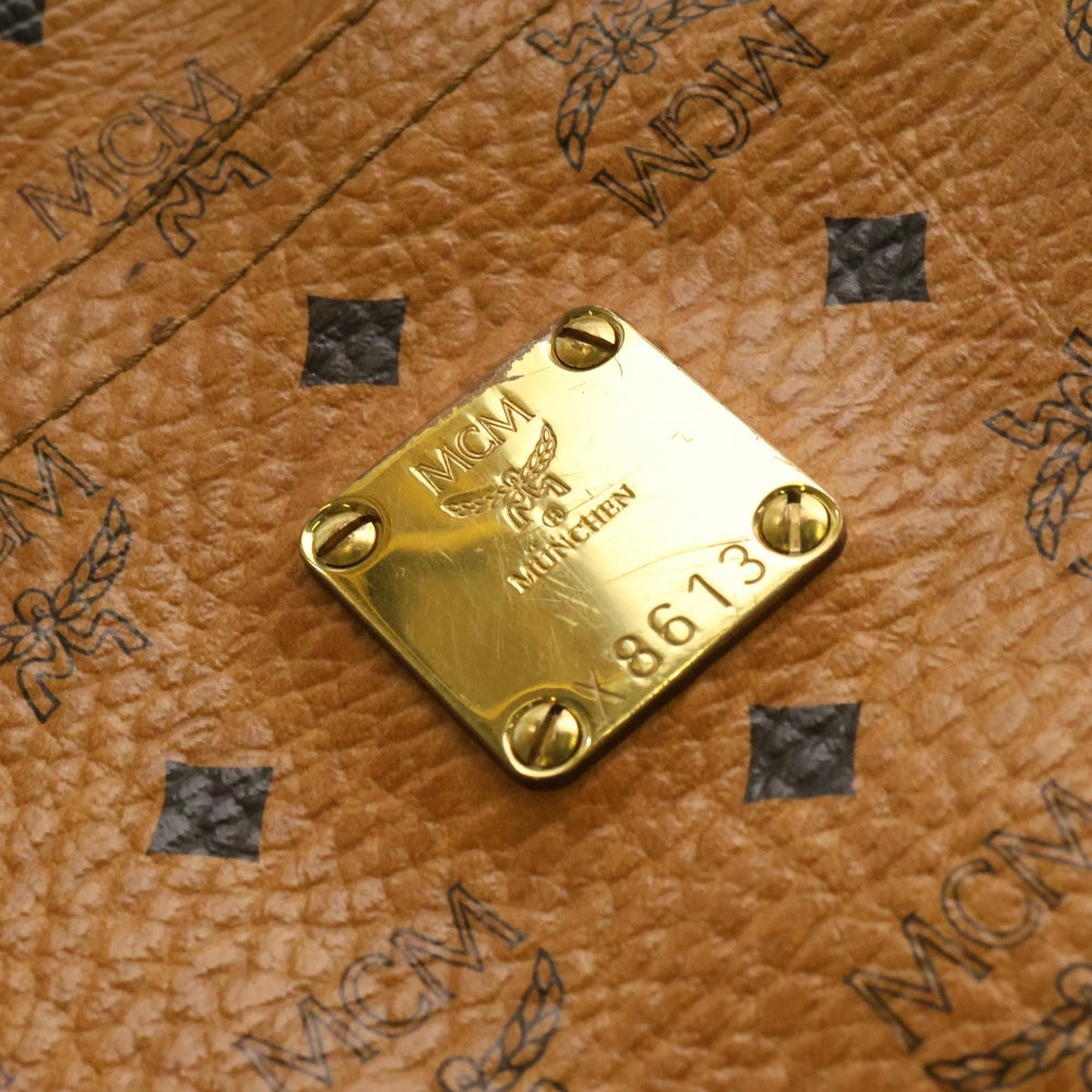 MCM(エム シー エム) ロゴプレート ヴィセトス柄 レザー トートバッグ ブラウン