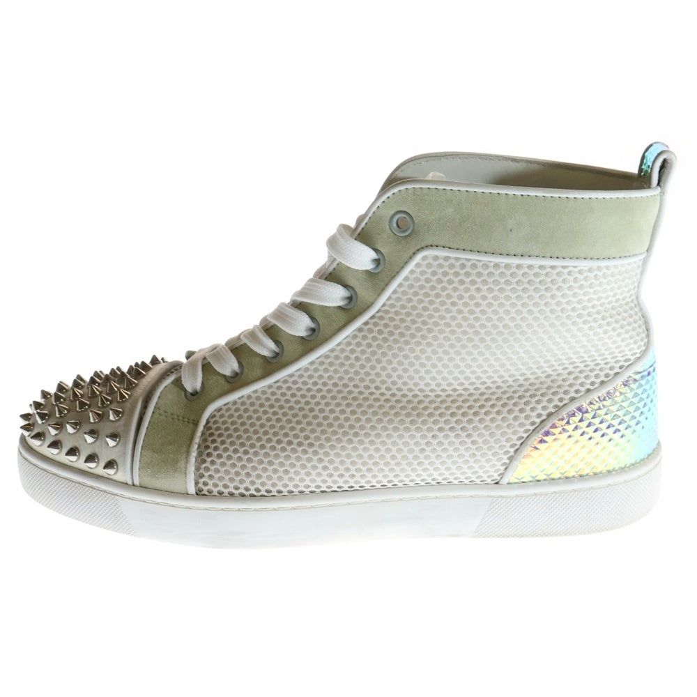 CHRISTIAN LOUBOUTIN(クリスチャンルブタン) スパイクスタッズ スウェード切り替え レザーハイカットスニーカー ホワイト