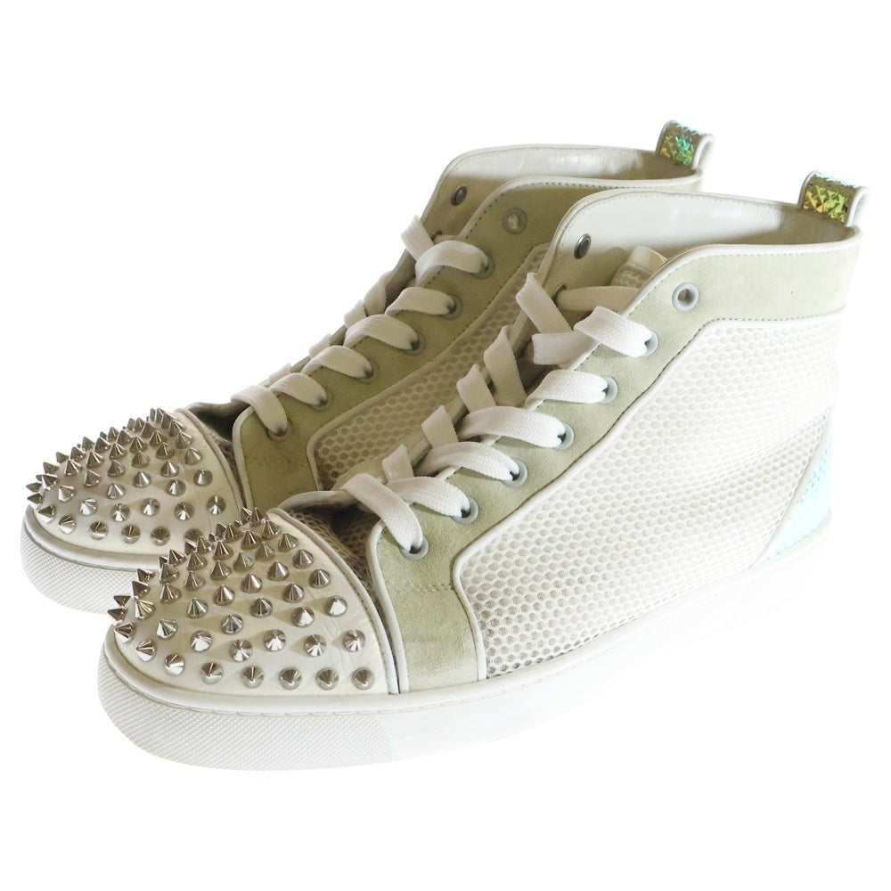 CHRISTIAN LOUBOUTIN(クリスチャンルブタン) スパイクスタッズ スウェード切り替え レザーハイカットスニーカー ホワイト