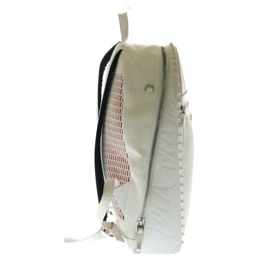 CHRISTIAN LOUBOUTIN(クリスチャンルブタン) スパイクスタッズ ロゴパッチ付き シルバー金具 レザーリュックサック バックパック ホワイト