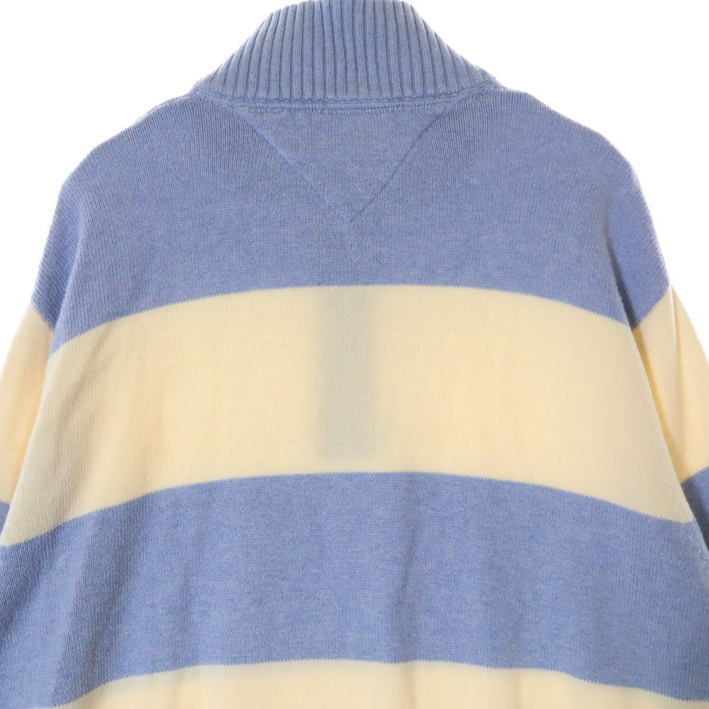 TOMMY HILFIGER(トミーヒルフィガー) ボーダー柄 ハイネック ハーフジップニットセーター ホワイト/ブルー