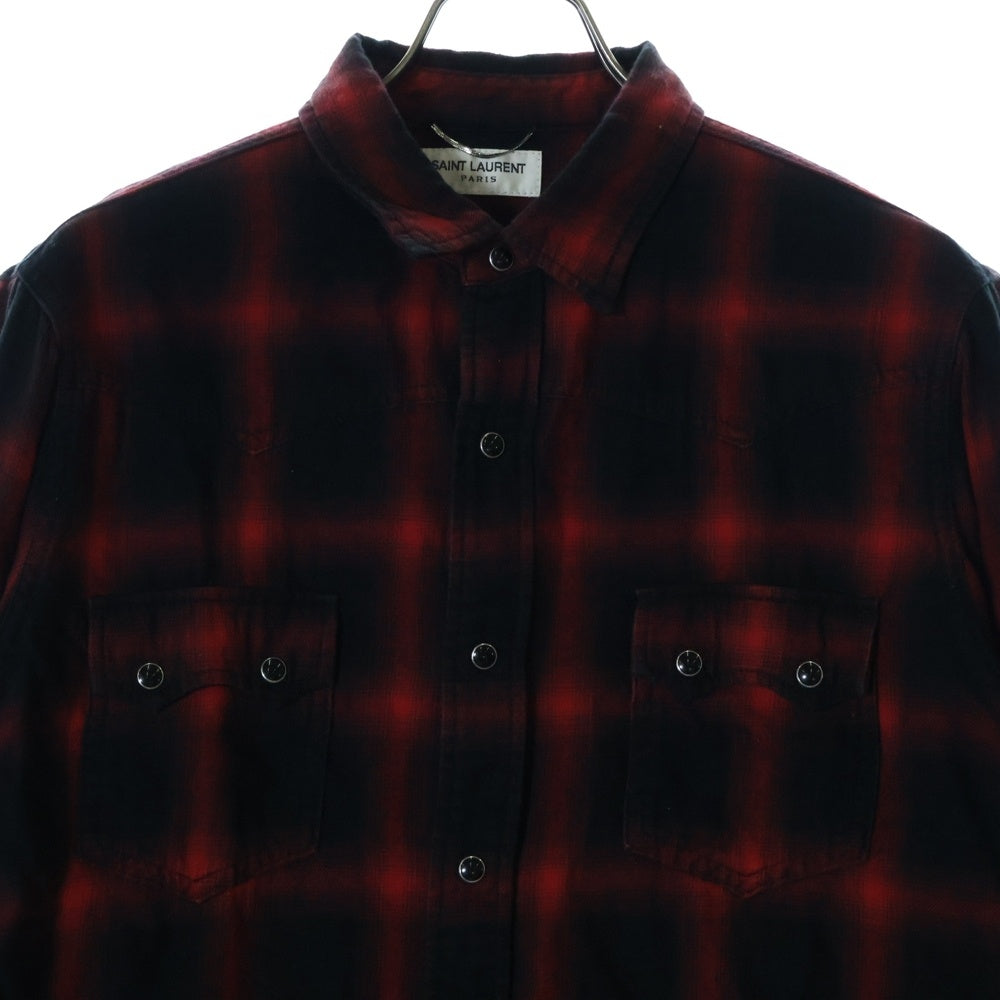 SAINT LAURENT PARIS(サンローランパリ) 15AW Plaid Western Shirt プレイド ウエスタン オンブレチェック 長袖 シャツ レッド 398063 Y9521