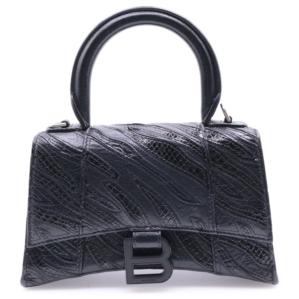 BALENCIAGA(バレンシアガ) Hourglass XS アワーグラス クロコ型押し レザー 2Way ショルダー ハンドバッグ ブラック レディース 592833