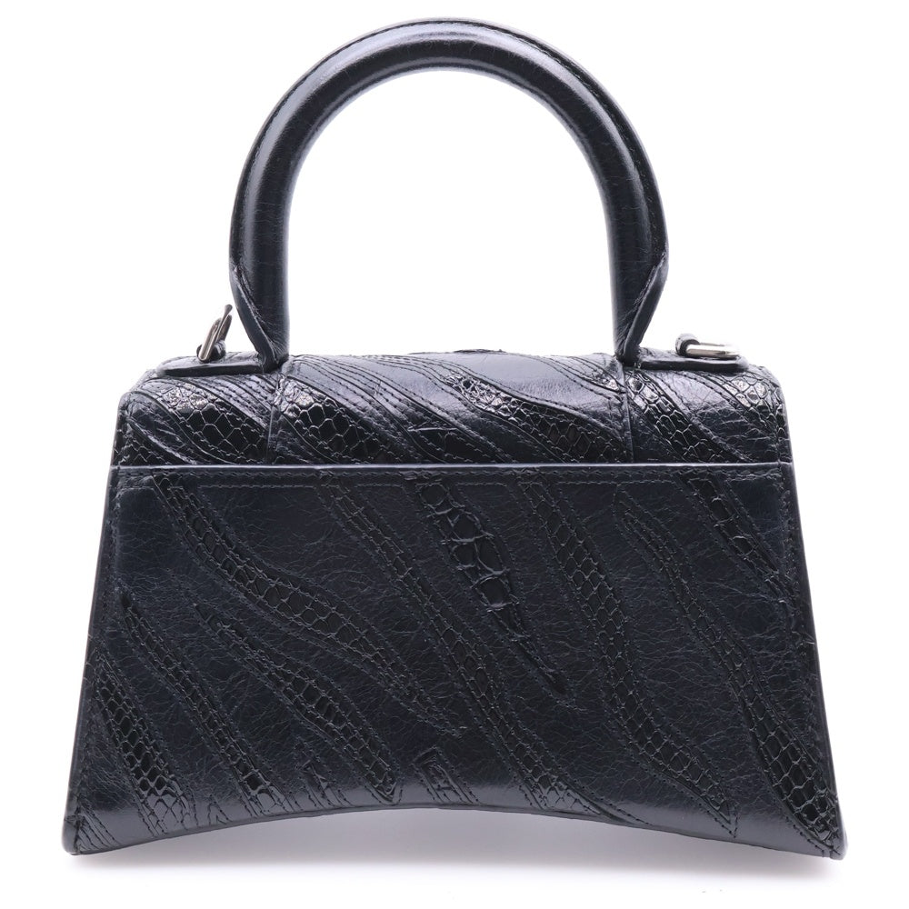 BALENCIAGA(バレンシアガ) Hourglass XS アワーグラス クロコ型押し レザー 2Way ショルダー ハンドバッグ ブラック レディース 592833