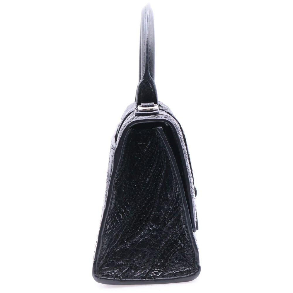 BALENCIAGA(バレンシアガ) Hourglass XS アワーグラス クロコ型押し レザー 2Way ショルダー ハンドバッグ ブラック レディース 592833