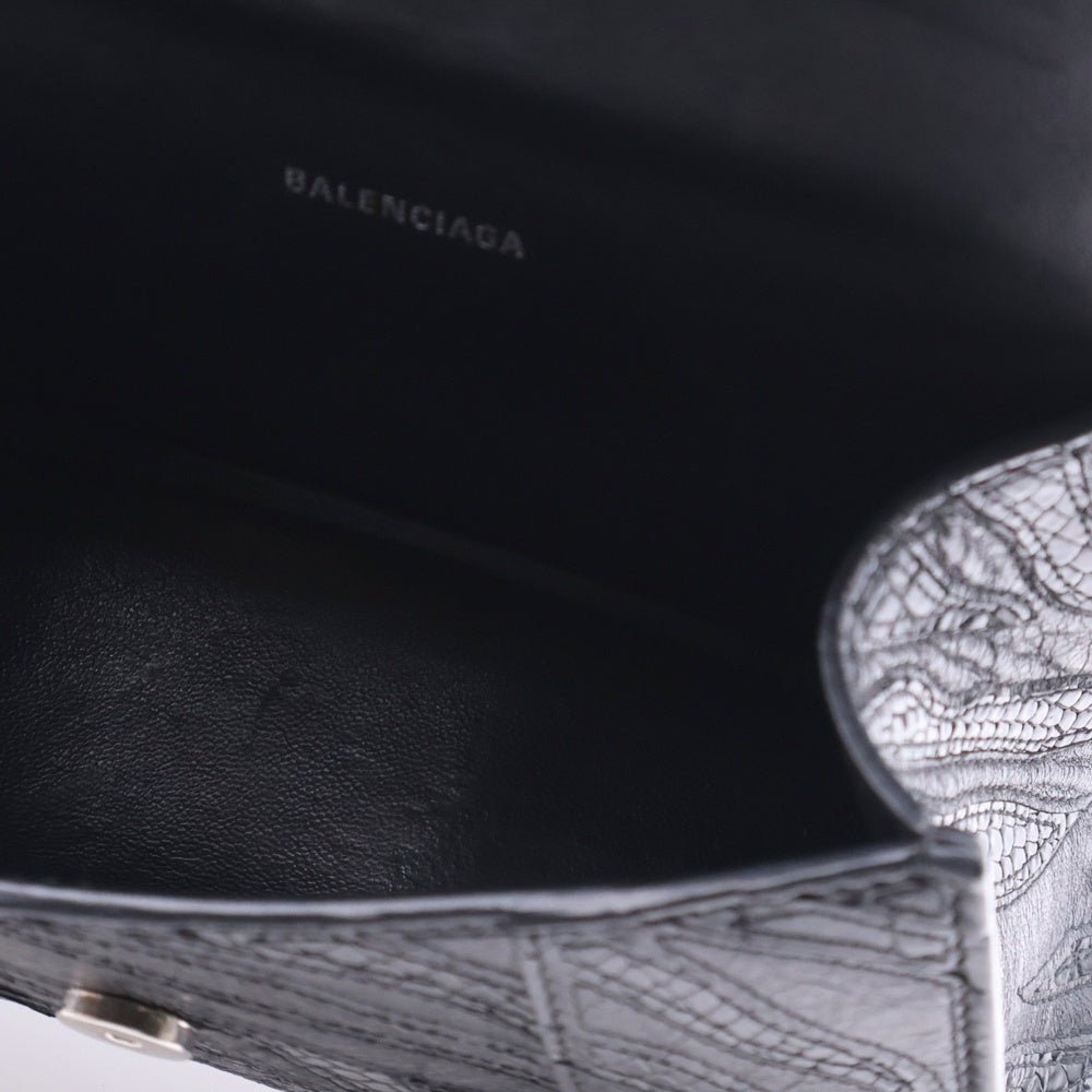 BALENCIAGA(バレンシアガ) Hourglass XS アワーグラス クロコ型押し レザー 2Way ショルダー ハンドバッグ ブラック レディース 592833