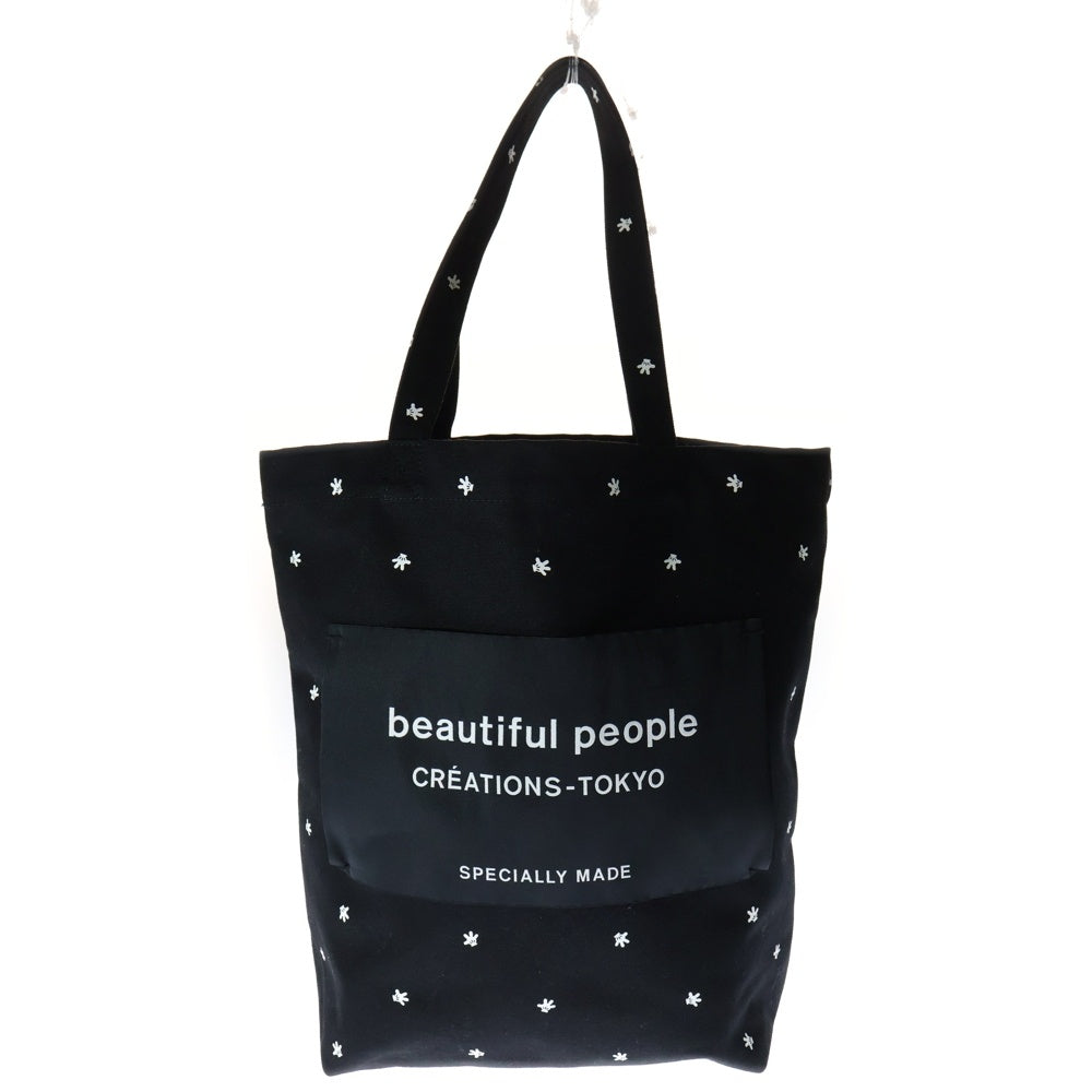 beautiful people(ビューティフルピープル) ×Disney Mickey NAME TAG TOTE BAG ディズニー ミッキー ネームタグ コットン トートバッグ ブラック 7135611982