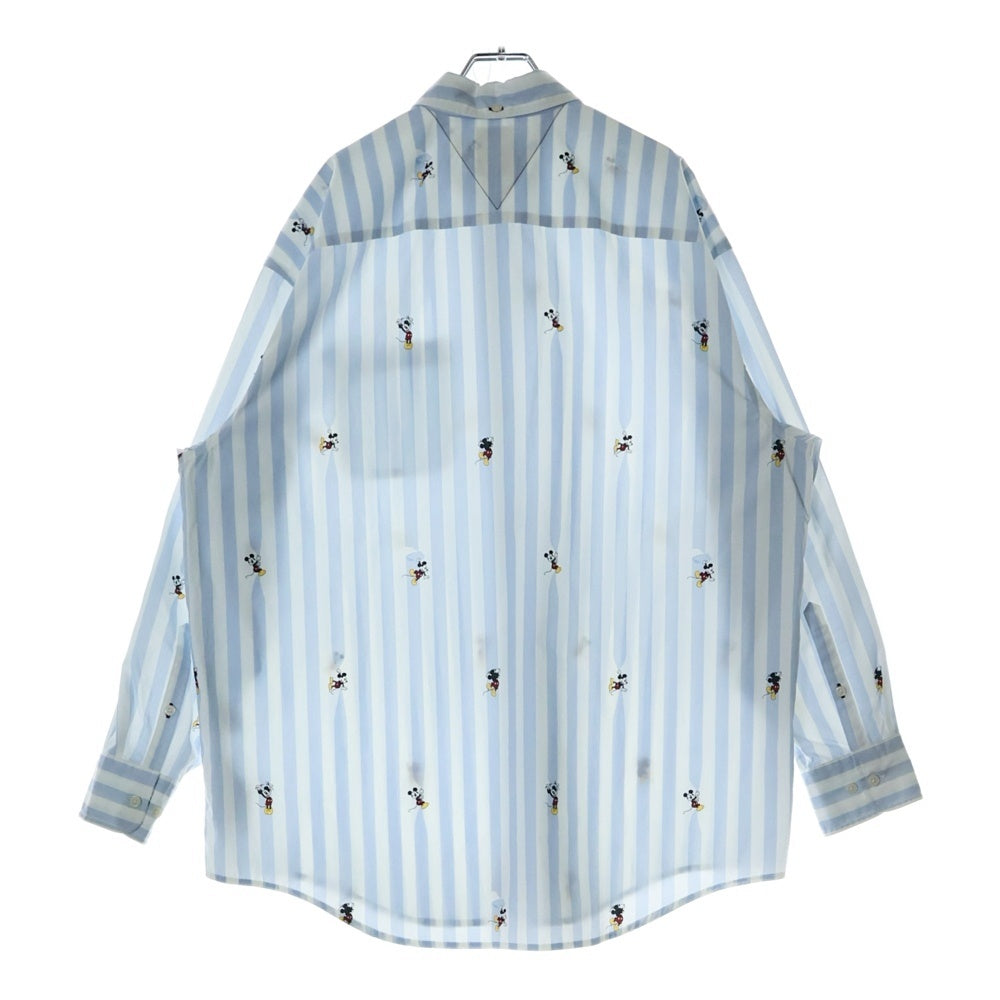TOMMY HILFIGER(トミーヒルフィガー) ×Disney Mickey ディズニー ミッキー ロングスリーブ ストライプ コットン シャツ ライトブルー/ホワイト